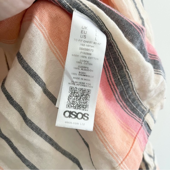 ASOS Striped 100% Cotton Blouse Lagenlook Pink Orange Gray Cream Large - Picture 6 of 8